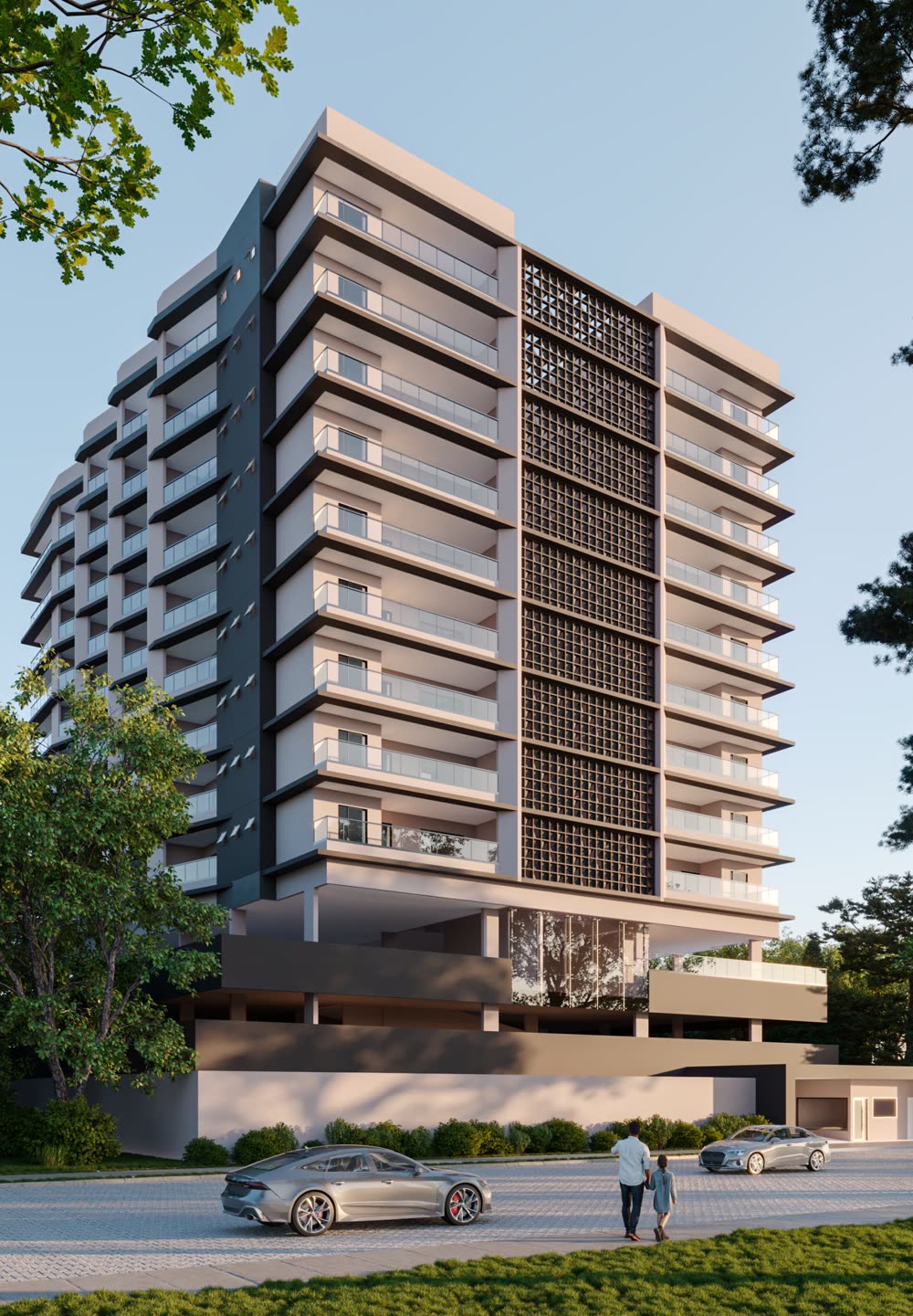 Fachada do Bilbao Residencial, prédio com vista para o mar na Praia das Palmeiras, Caraguatatuba