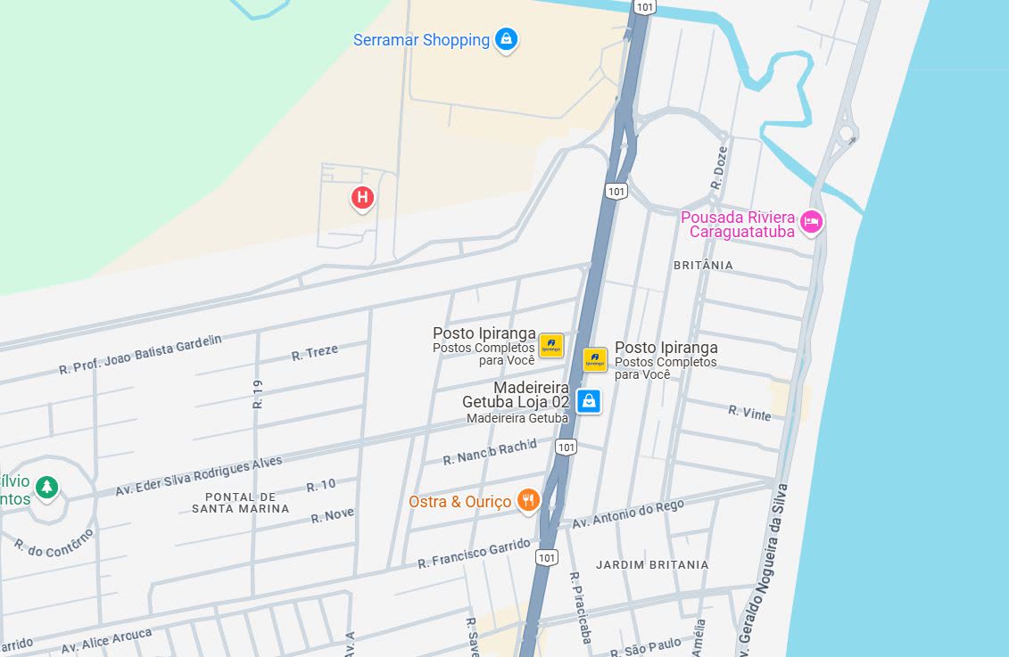 Mapa com a localização do Bilbao Residencial no Jardim Britânia, perto da Praia das Palmeiras e do Serramar Shopping, em Caraguatatuba/SP